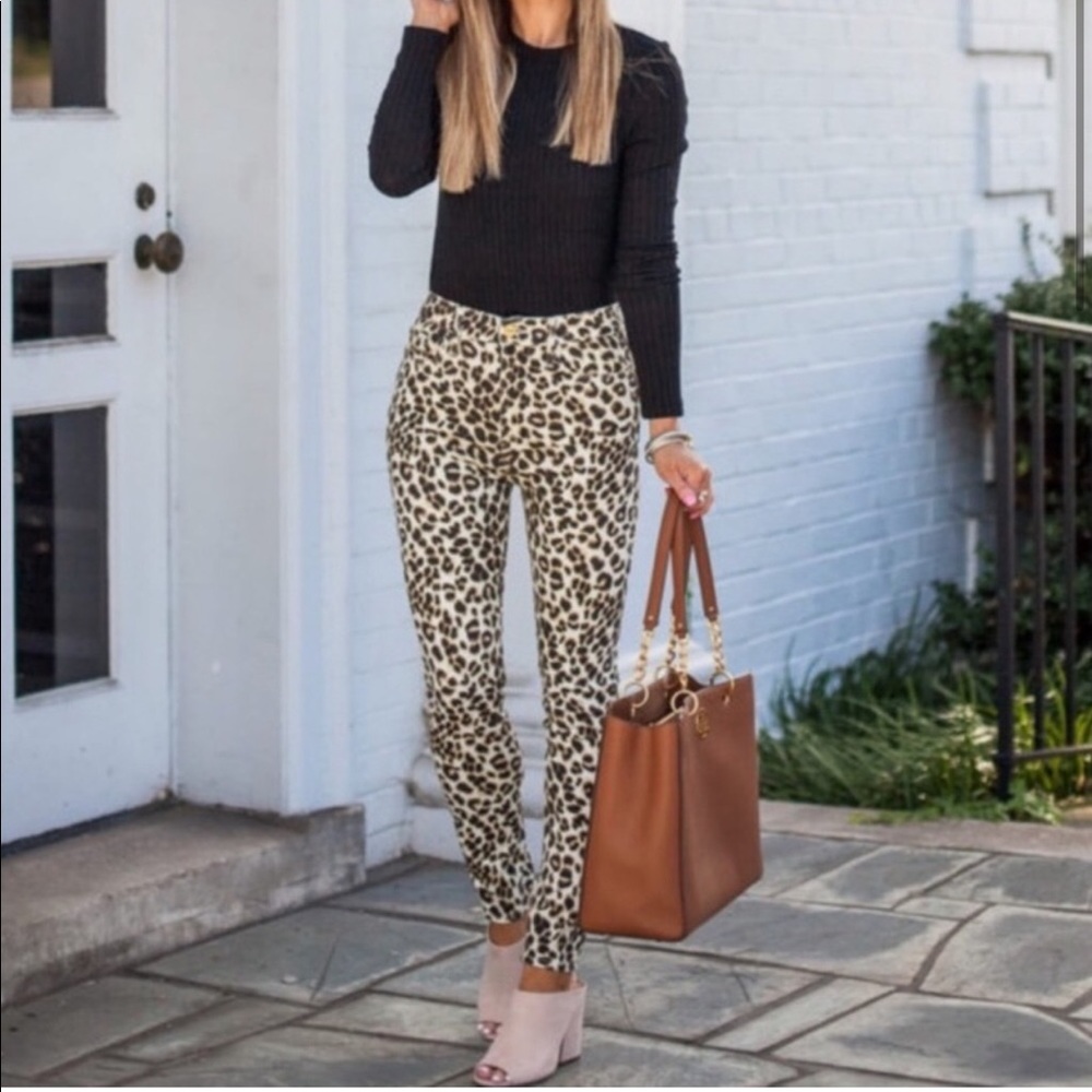 Frame Ali High rise cigarette jeans leopard print  brown cream tan